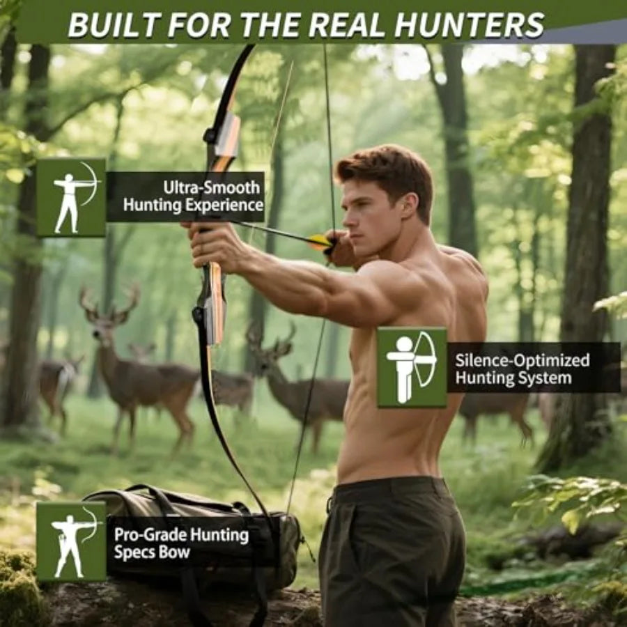 Archery Wooden Bow and Arrow Set for Adults 62'' Hunting Bow 30-50 Lbs Right Handed Takedown Recurve Bow with Fast Installation