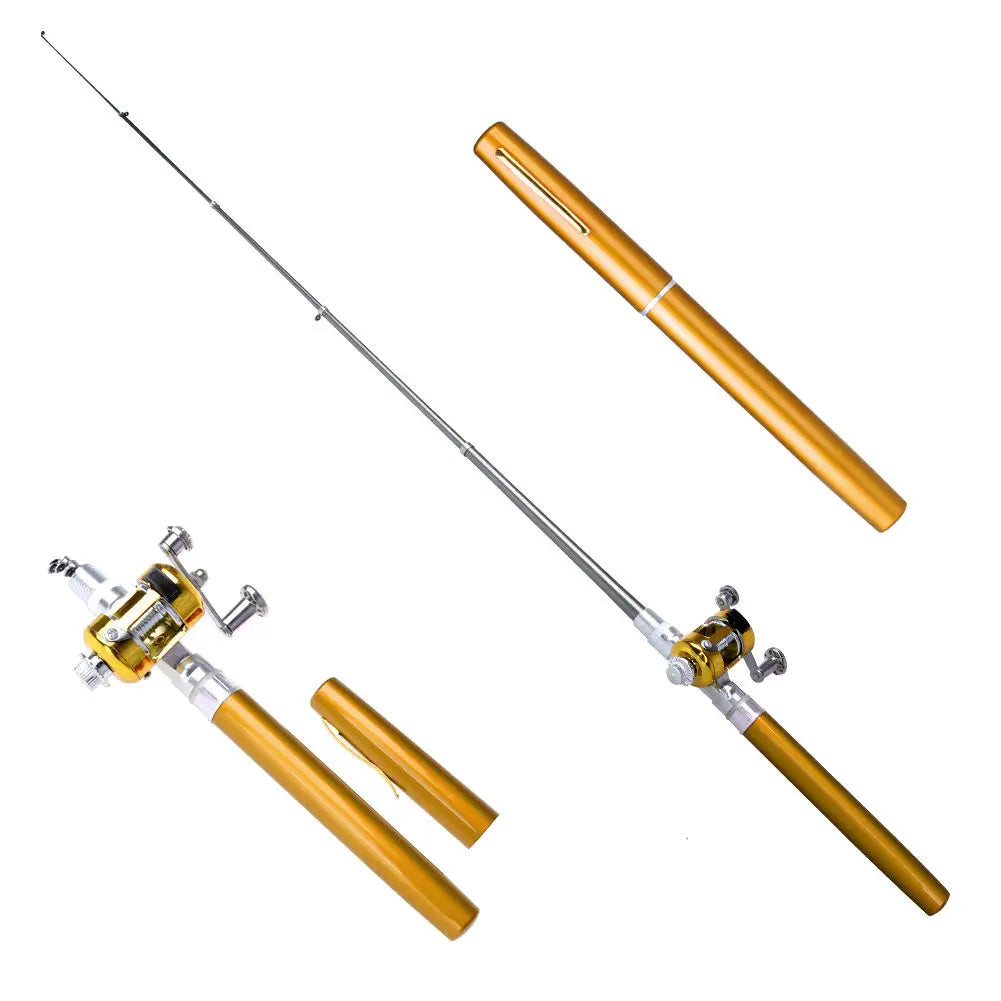 Fishing Rod Reel Combo Set Mini Telescopic Pocket Pen Fishing Rod Pole Pen Fishing Pole Kit for Outdoor River Lake Fishing