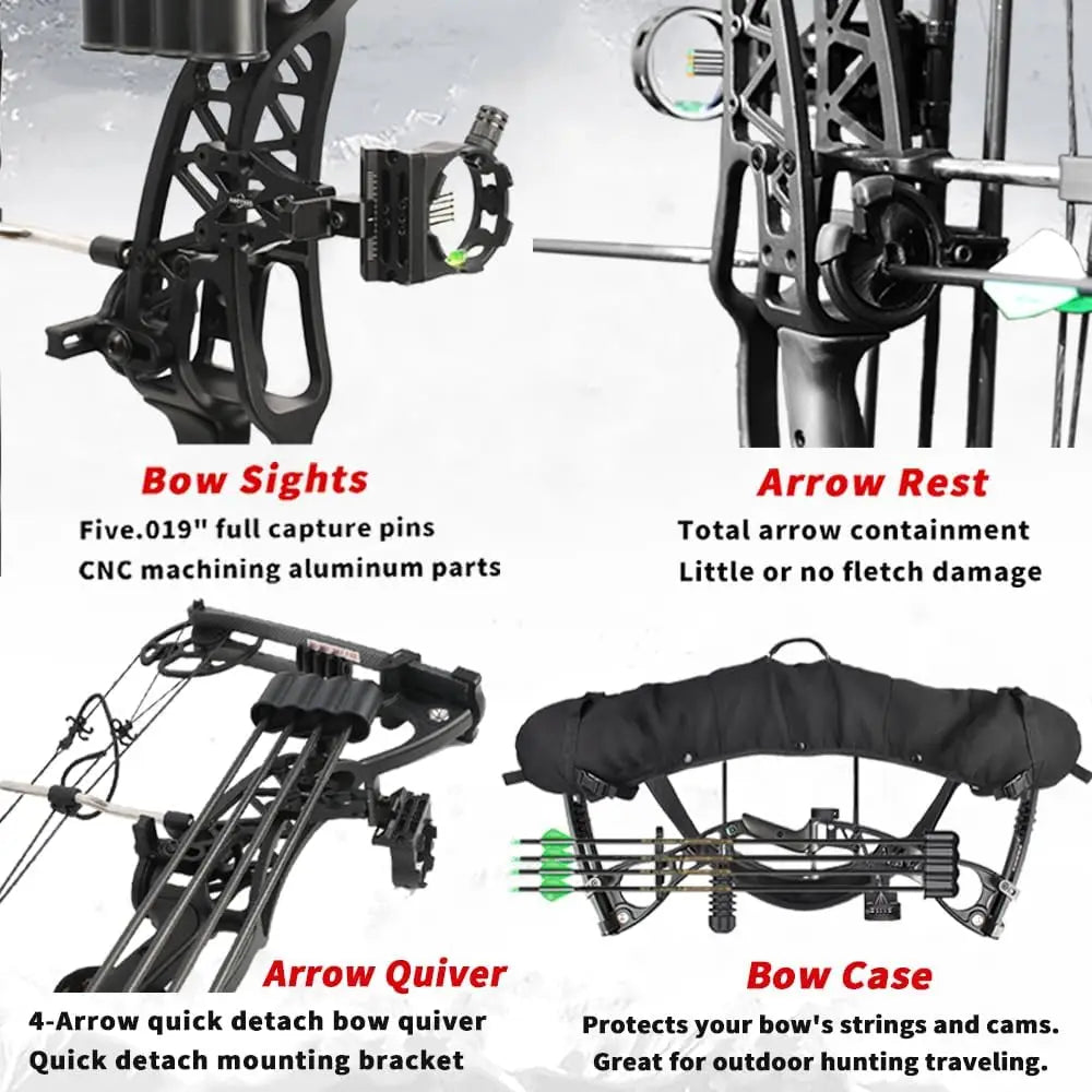 Archery Compound Bow Set, Draw Length 18"-30", Draw Weight 0-70 LBS, Hunting Bow with All Accessories Bow and Arrow for Archery