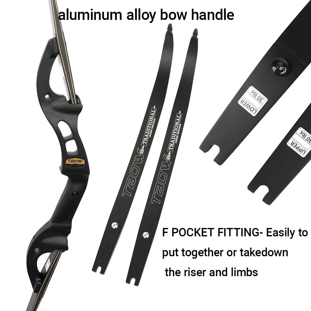 25-60lbs Recurve Bow 60 Inch Archery Bow F Interface Aluminum Alloy Bow Riser Glassfibre Bamboo Laminated Limbs Hunting Shooting