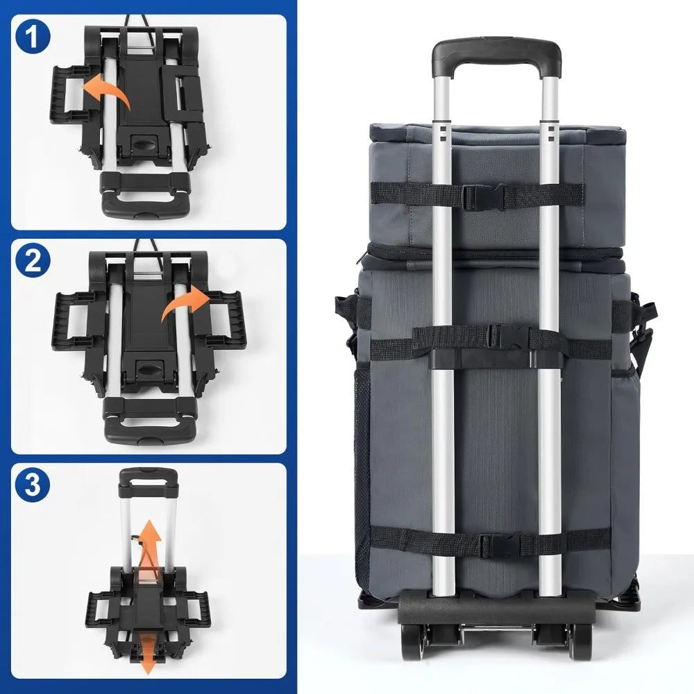 72 Can Rolling Cooler Bag with Wheels & Handle, Collapsible Insulated Ice Chest for Beach, Camping & Tailgating - Portable Travel Soft Cooler on Wheels