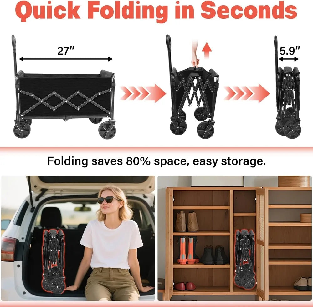 360 lbs Collapsible Wagon with Wheels, Lightweight Portable Folding Cart for Camping, Beach, Grocery, Outdoor Sports