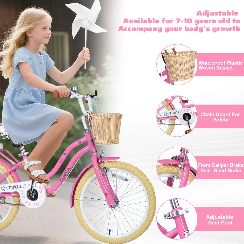 Multiple Colors,Girls Bike with Basket for 7-10 Years Old Kids,20 inch  wheel ,No Training Wheels Included
