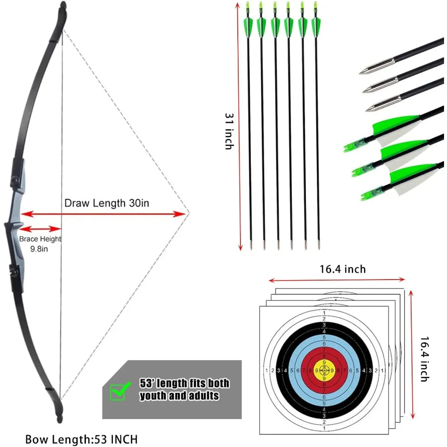 Archery Bow and Arrow Adult - Takedown Recurve Bows Archery Set for Adults Youth Beginner 20lbs 30lbs 40lbs Left and Ri