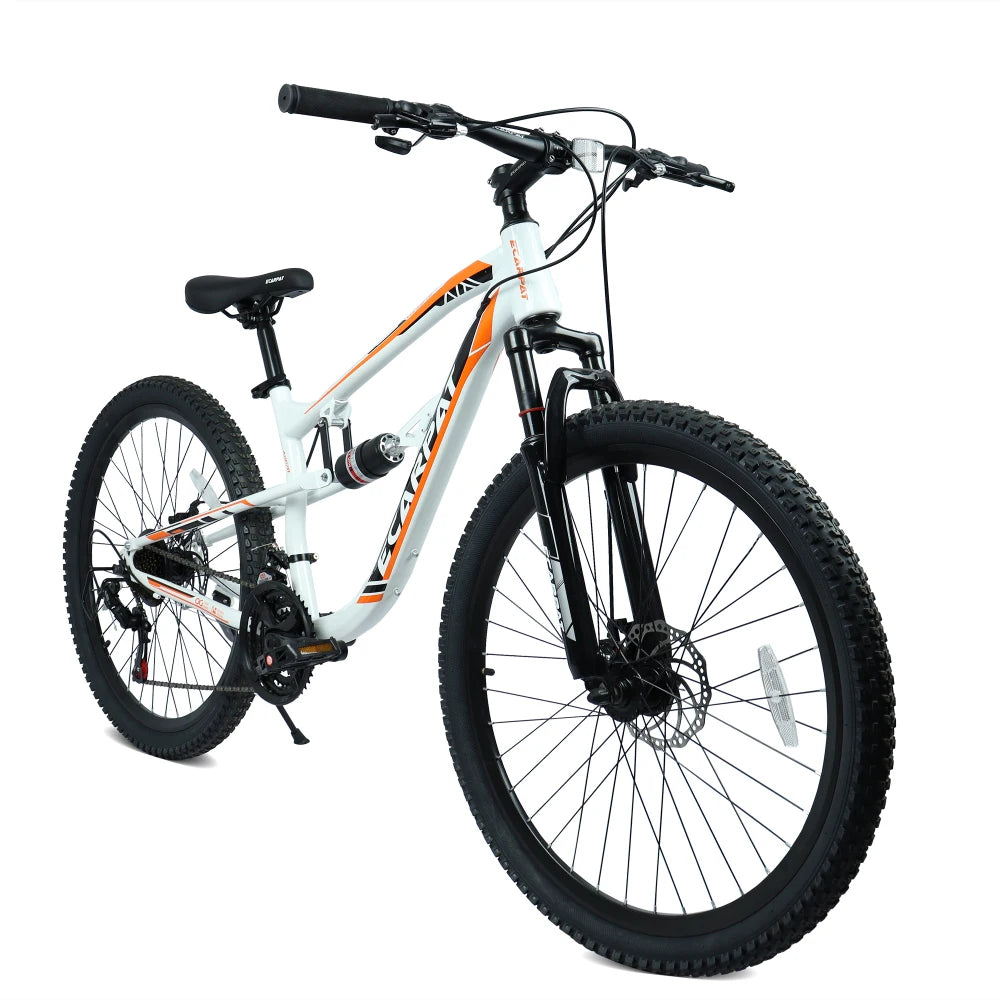 26 Inch Mountain Bike with 21-Speeds & Full Suspension Steel Frame, Alloy Rims, Disc Brakes For All Terrains, Men & Women, Multiple Colors