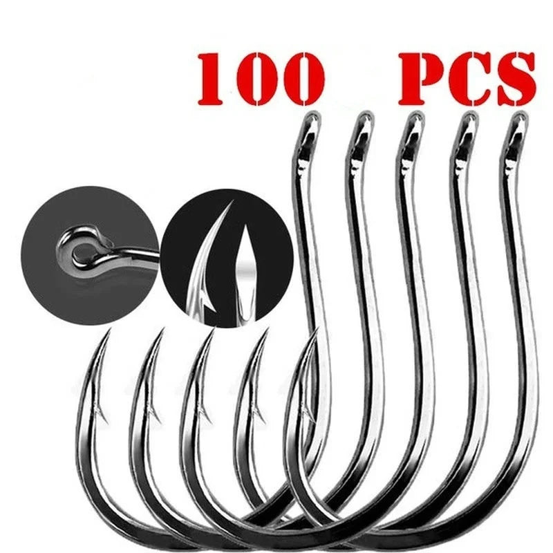 100pcs High Carbon Steel Fishing Hooks Pack #3~12 Circle Black Barbed Hooks with Hole