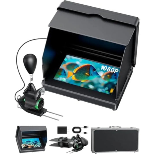 Underwater Fishing Camera for Boat Lake Kayak Ice Fishing, PVC Housing, Black, 5-inch HD LCD Display with 100ft Cable, 10000mAh