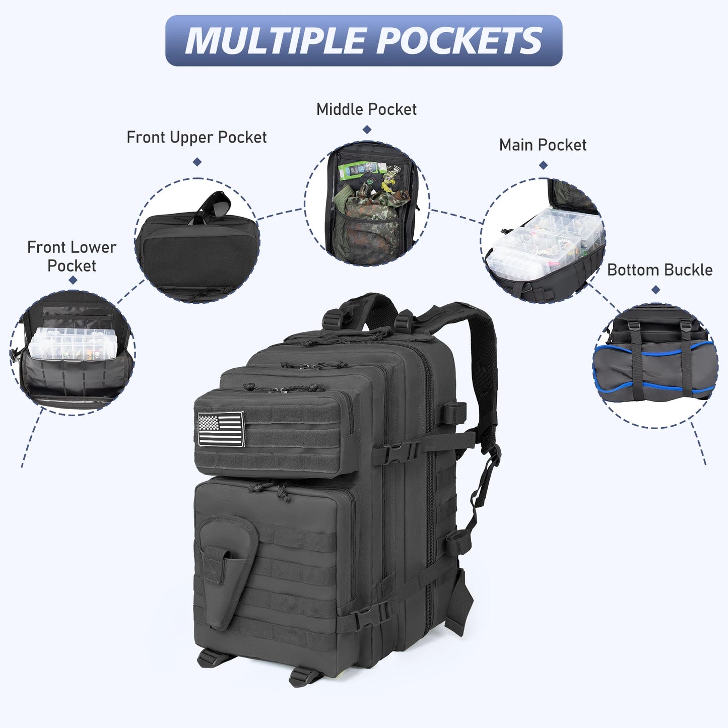 45L Fishing Hunting Bag Tactical Backpack Men's Travel Large Capacity Rucksacks Men Waterproof Outdoor