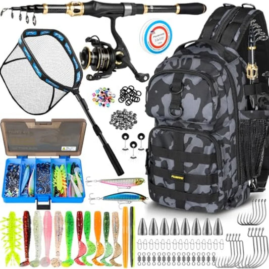 Fishing Gear- Fishing Rod and Reel Combos, Fishing Backpack, Fishing Net, Fishing Bag with Rod Holders and Tackle Box for Fresh
