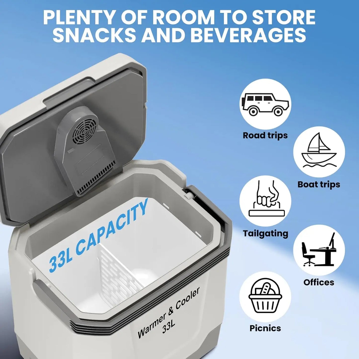 35 QT (33 L) Electric Cooler and Warmer Portable 12V Car Fridge/Freezer with Auto-Lock Handle 110V AC Home Power Cord