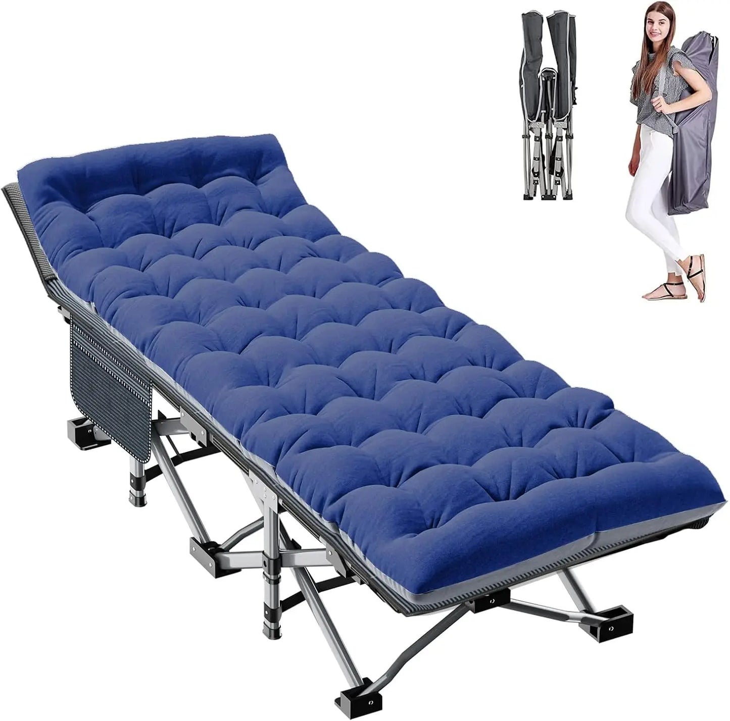 Extra Wide 28" Camping Cot for Adults, Heavy-Duty 1200D Oxford Fabric, Portable Folding Bed with Mat & Carry Bag