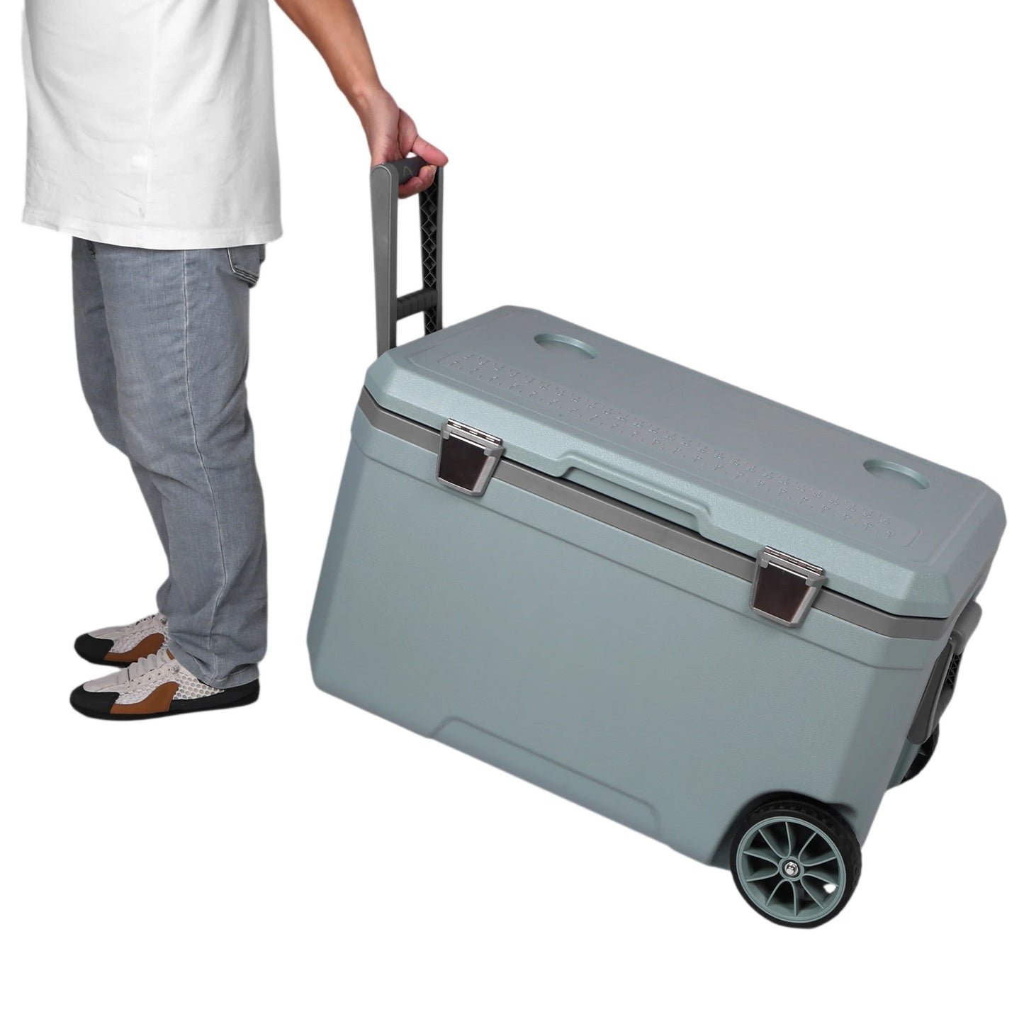 70L Wheeled Cooler 30 Percent Lighter Than Rotomolded Portable Car Wheel Insulator Plastic Cooler Box for Beach Beverage Camping