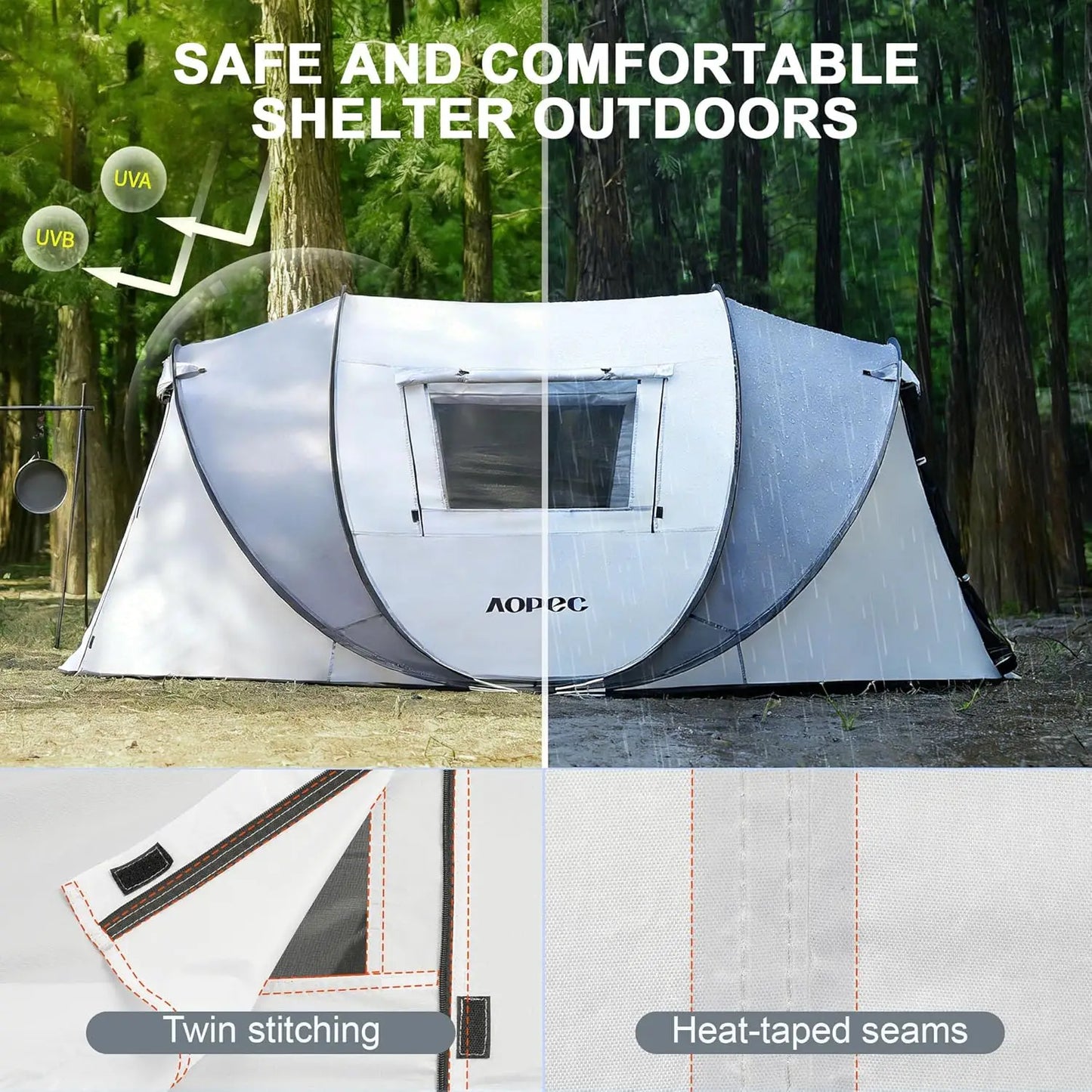 Pop Up Camping Tent 2/4/6 Person Instant Tent Waterproof PU4500mm, Spacious with Front Porch, Quick Setup Lightweight Portable