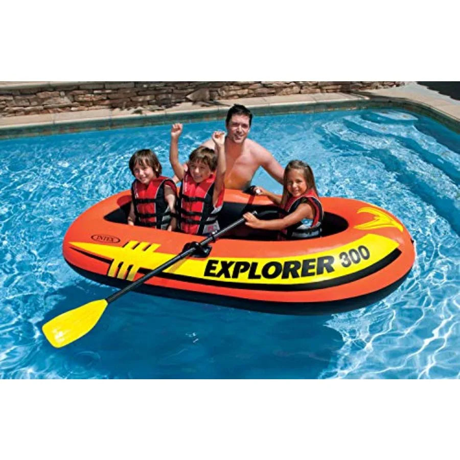 300 Inflatable Fishing Raft Boat for 3 People with Pump and Oars in Blue Durable PVC Material Portable and Easy to Set Up