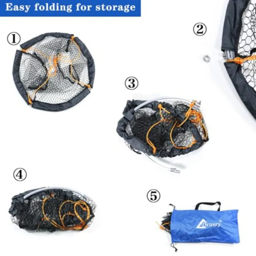 Foldable Bridge and Pier Fishing Landing Net - High Load-Bearing Aluminum Ring Drop Net for Saltwater Freshwater - Collapsible