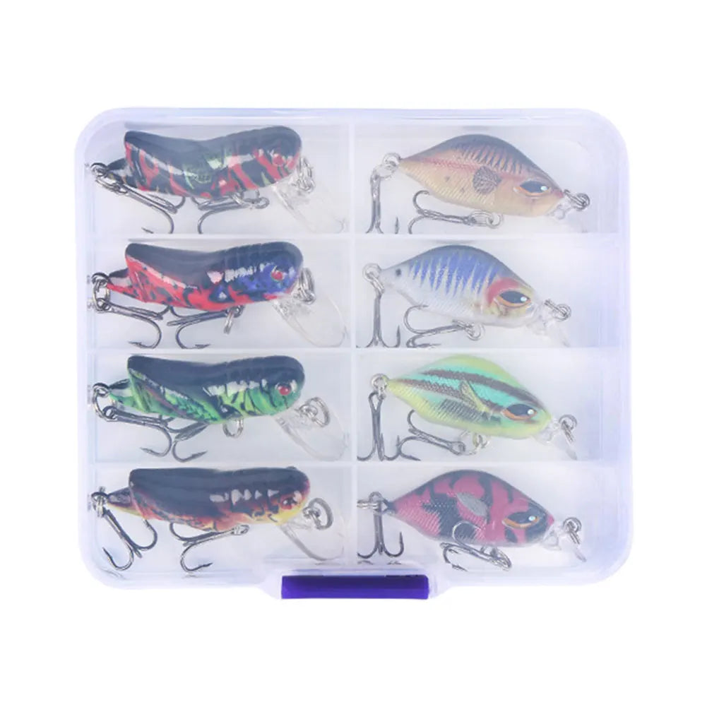 8pcs/box Mini Crankbait Wobbler with Treble Hooks Fishing Lures Artificial Hard Bait Minnow Swimbait Trout Bass Carp Fishing