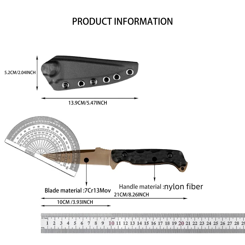 High-hardness Fixed-blade Knife with Sheath, 7Cr13Mov Blade, Nylon Fiber Handle, Survival, Camping, and Outdoor Knife, Jungle Carry, Adventure, Cutting, Rescue, Mountaineering, and Hiking Tool—perfect As A Gift