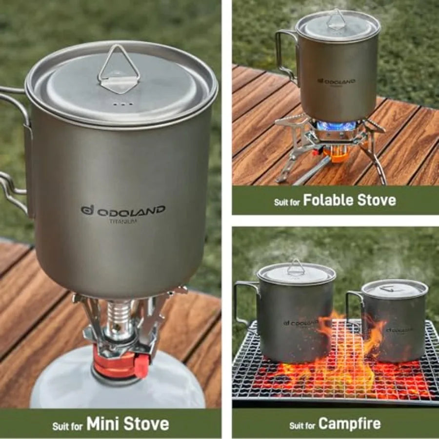 Titanium Camping Cookware 420ML and 750ML Titanium Pot with Lid and Spork Lightweight Camping Pot for Backpacking Hiking Travel