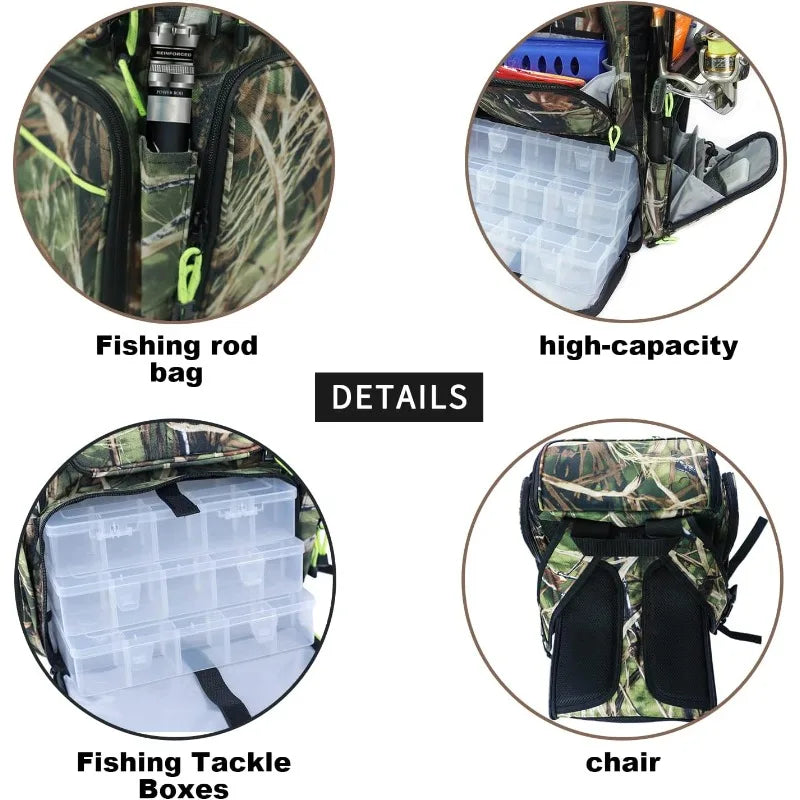Best -Fishing Backpack Tackle Box Bag with Rod Holder Boxes Foldable Fishing Chair, perfect for Outdoor, used by Men