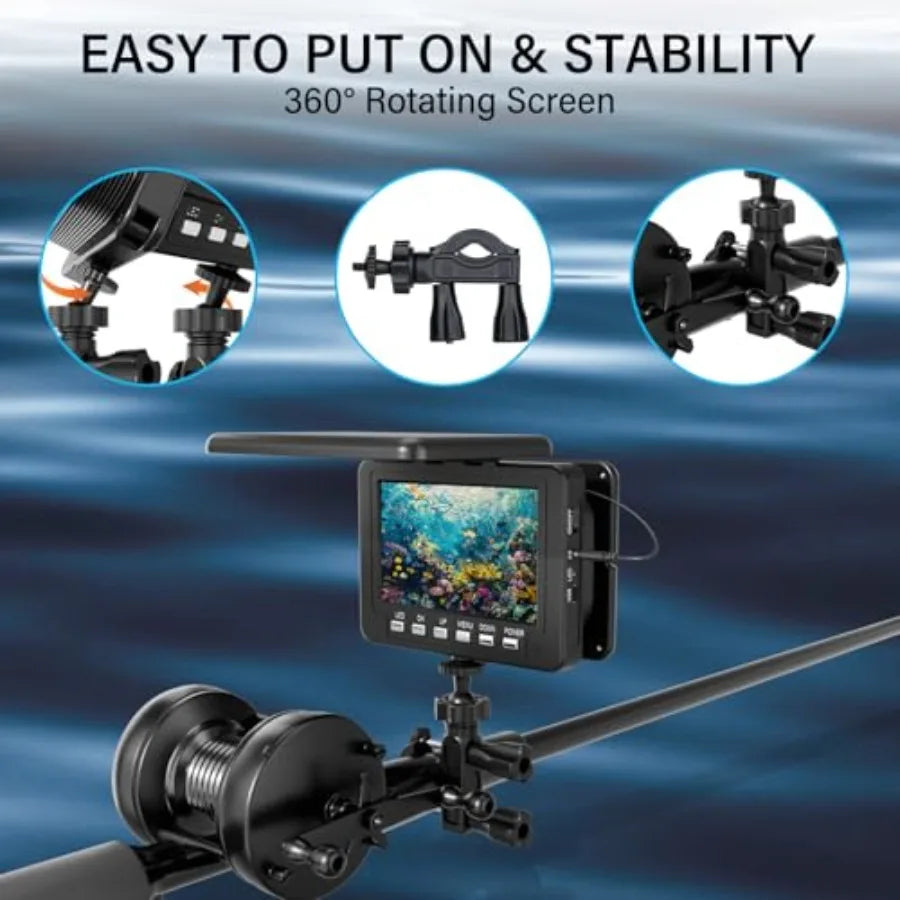 Underwater Fishing Camera with 5 LCD Monitor, Portable Fish Finder for Ice Fishing, Lake, Sea, Boat, Kayak Waterproof IP68, Bui