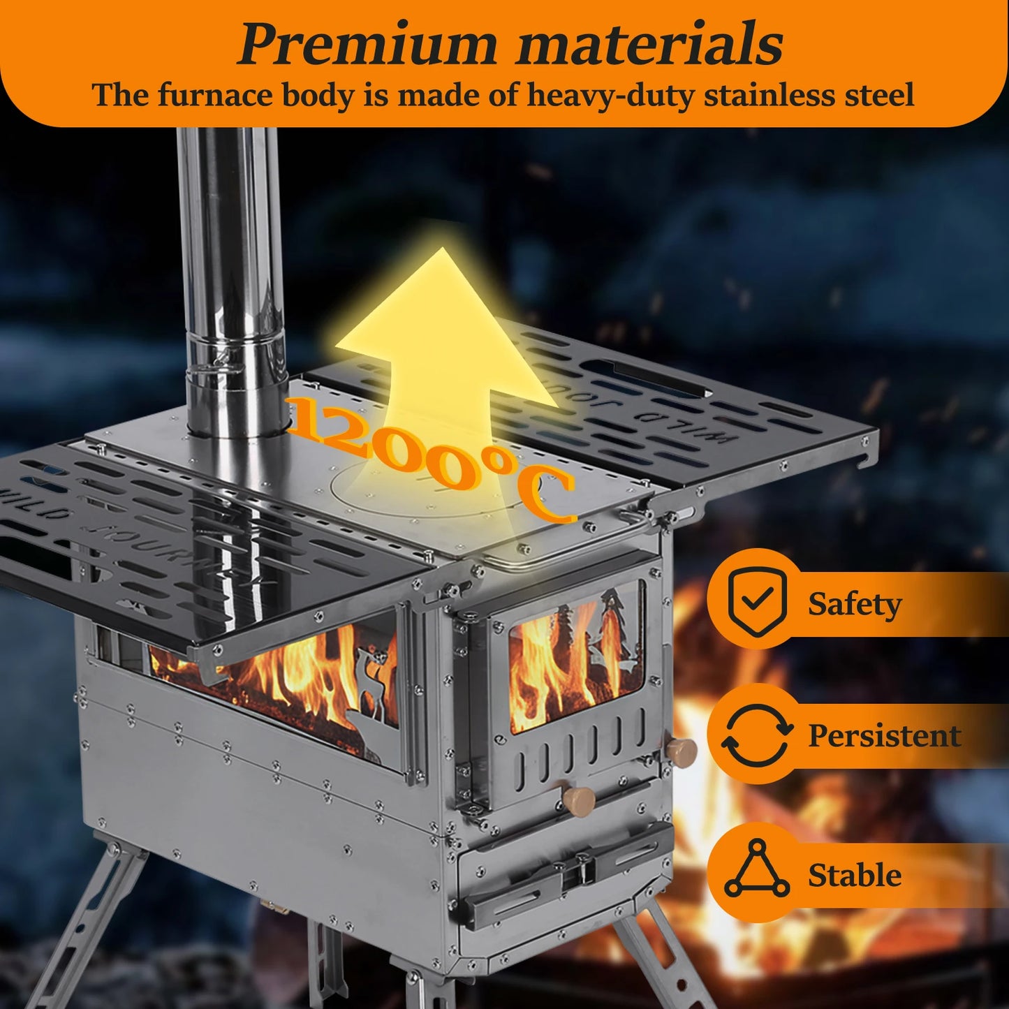 Portable  Stoves with Oven & Camping Table with Chimney Pipe Hot Tent Stove Stainless Steel for Heating Cooking Hunting