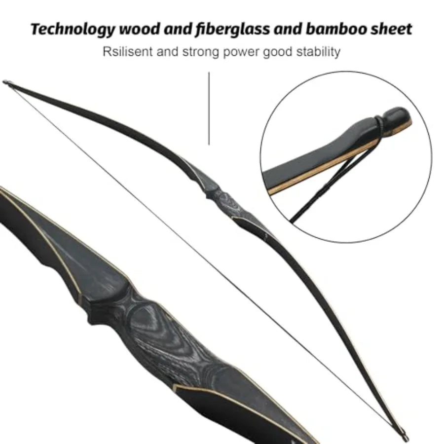 60 Inch One Piece Longbow Right Hand Horse Bow with Arm Guard and Finger Guard 20-40 Lbs Archery Long Bow and Arrow Set for Adu