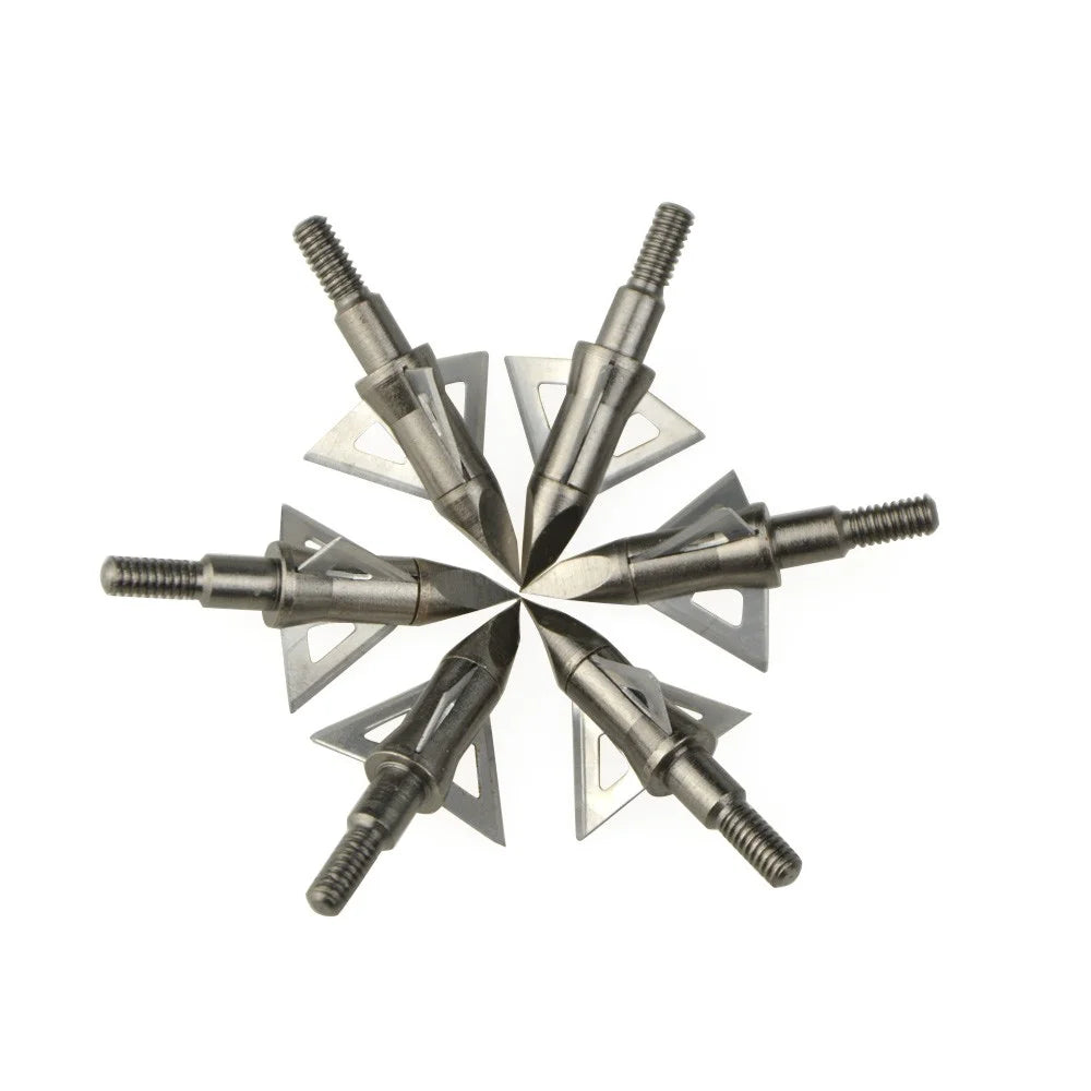 Archery Arrowhead12Pcs 100Grain 3 Blades Stainless Steel Broadheads Screw-in Tips for Compound Recurve Crossbow Hunting Shooting Target Practice Sports Accessories