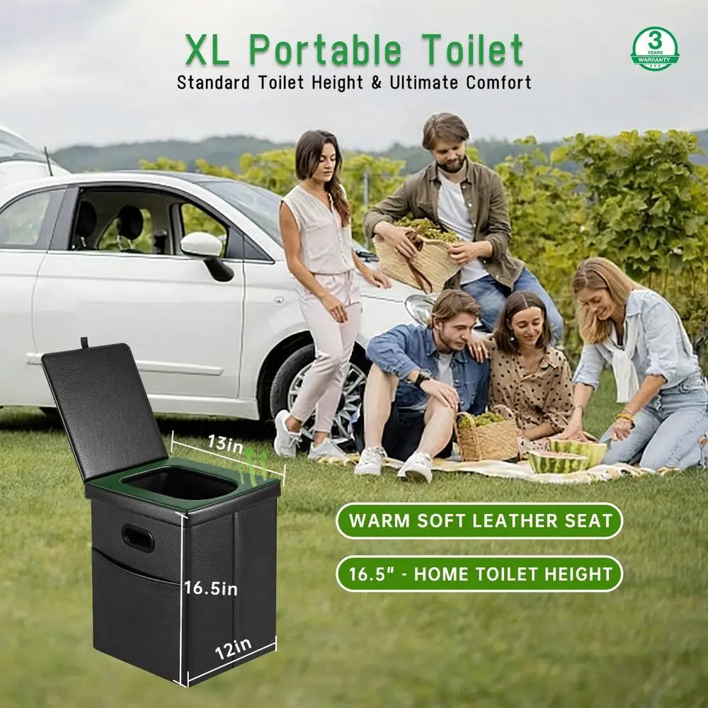 Portable Toilet for Camping, Foldable Travel Toilet for Adults, Heavy Duty 190lbs Capacity Commode for Car, Road Trip, Outdoor E