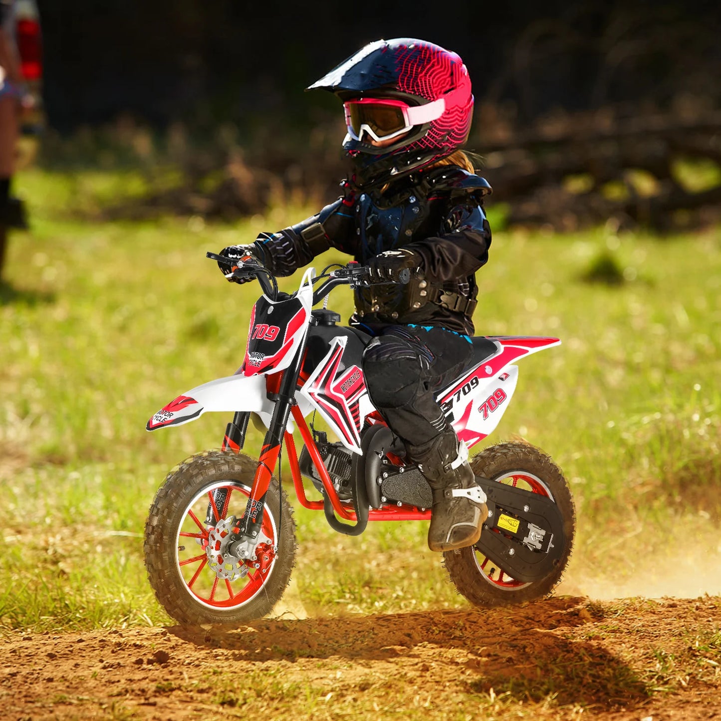49cc 2-Stroke Dirt Bike, Gas Power Motocross, Off Road Mini Motorcycle with Front Rear Disc Brakes, Max Speed 30KM/H (Red)