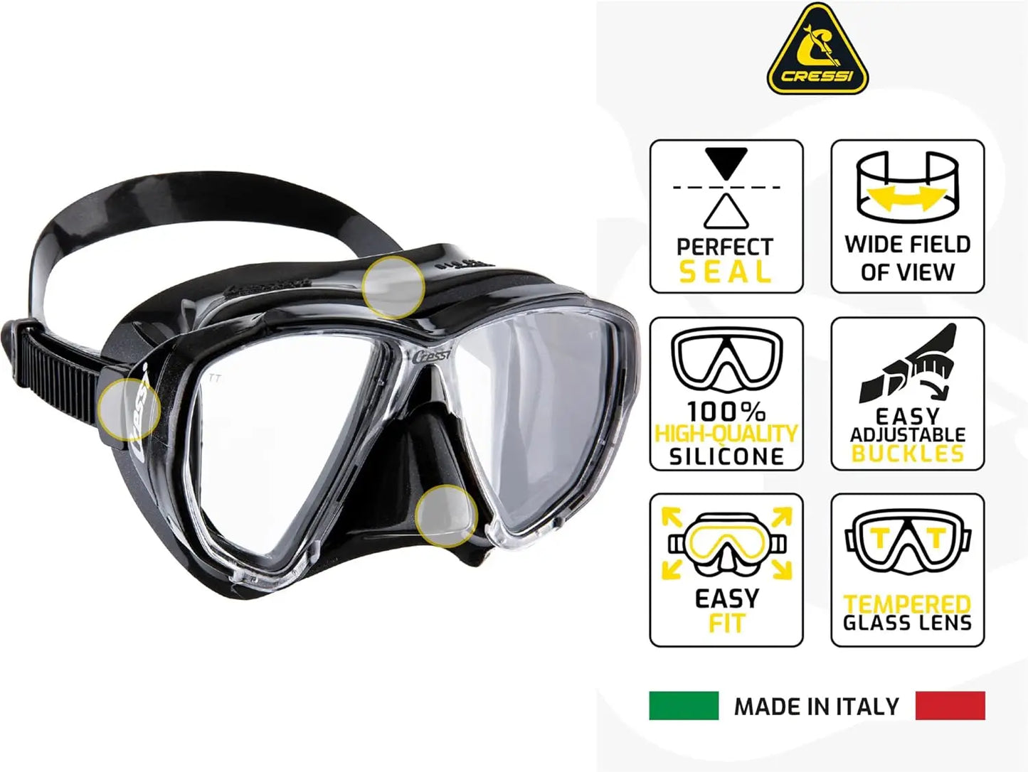 Advanced Wide View Snorkel Mask and Dry Snorkel Set for Snorkeling & Freediving - Oversized Lenses with Tight Silicone Seal, Professional Diving Equipment
