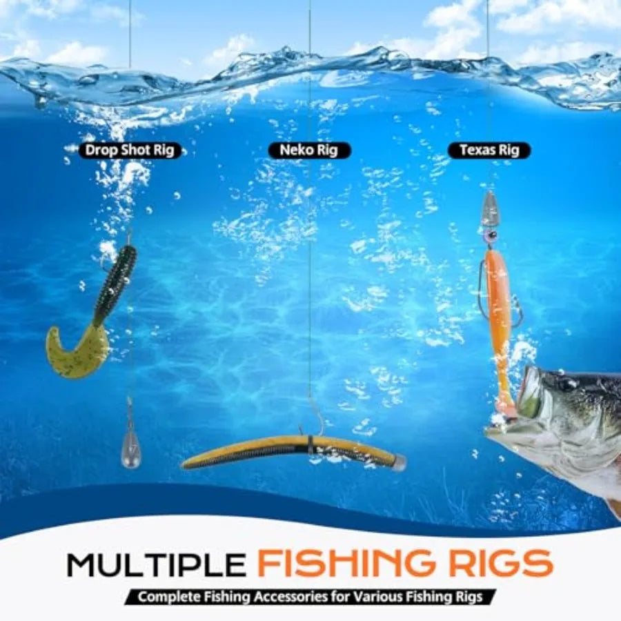 Fishing Gear Accessories Kit, 449PCS Fishing Tackle Box with Tackle Included, Fishing Hooks, Fishing Weights Sinkers, Jig Heads