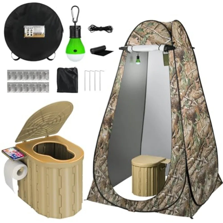 Portable Camping Toilet with Pop-Up Privacy Tent, 12-inch Toilet Seat, Outdoor Portable Folding Toilet Potty for Adults Load Ca