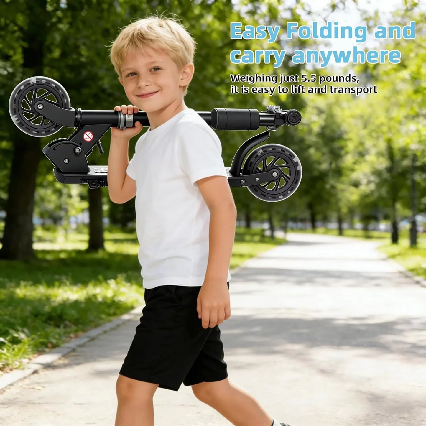 Foldable Kids Kick Scooter for Boys & Girls Ages 3+, 3-Level Adjustable Handlebar, Light-Up ABEC-10 Wheels Kick Scooter with Rear Brake, Suitable for Kids and Teens