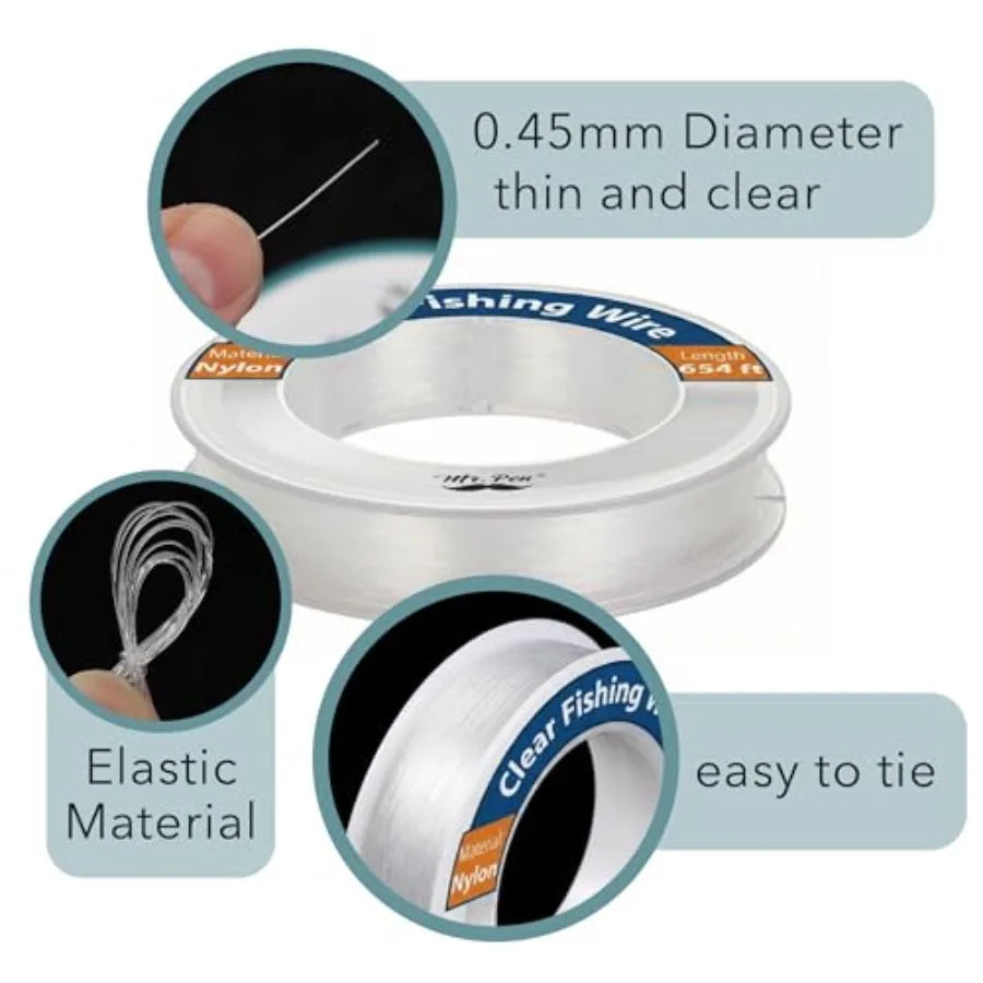 218 Yard Nylon Fishing Line String for Hanging: Outdoor Use Nylon Clear High Strength Abrasion Resistant