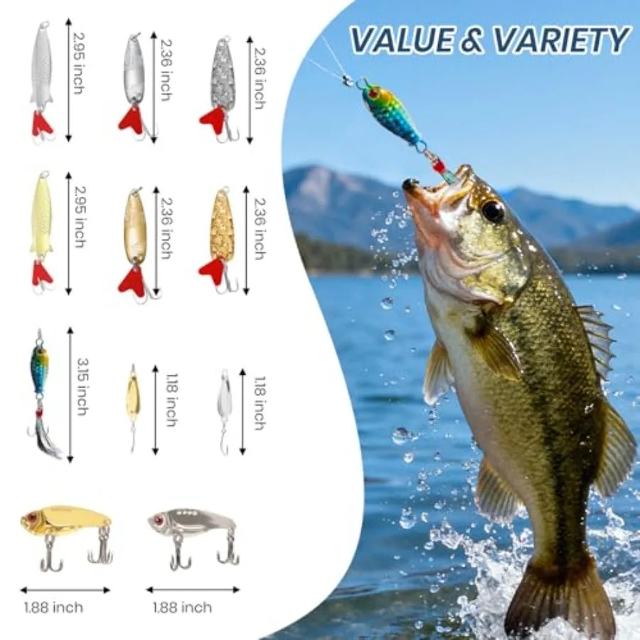 24-Piece Fishing Lure Kit Tackle Box Set - Premium Bass Lures Variety Pack with Poppers, Minnows, Frogs and Soft Baits - Freshw