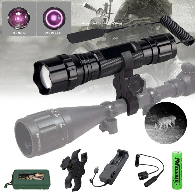 IR Flashlight 300-500m Zoomable Focus 850nm LED Infrared Radiation Lamp Night Vision Torch Hunting Lantern