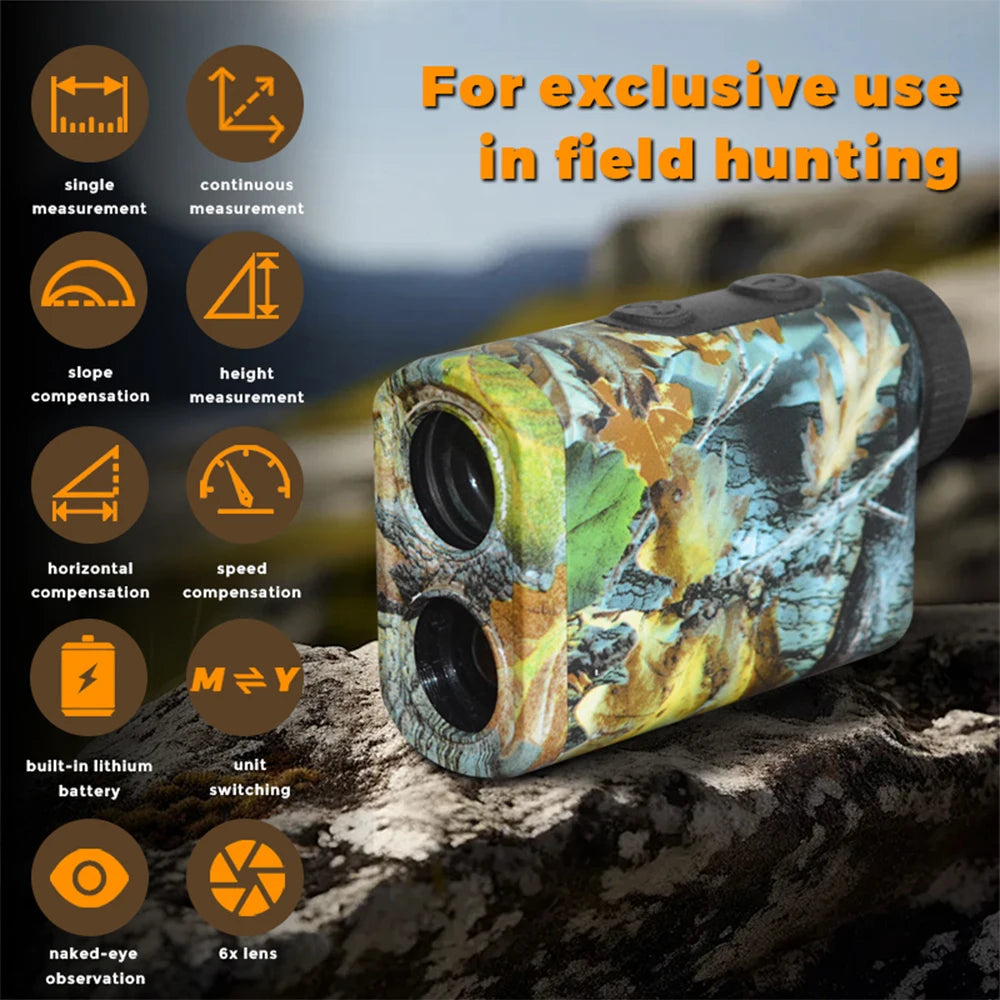 Camouflage 1200 Yards Hunting Rangefinder 6X Laser Range finder Type-c Rechargeable Multi Measurement Tool