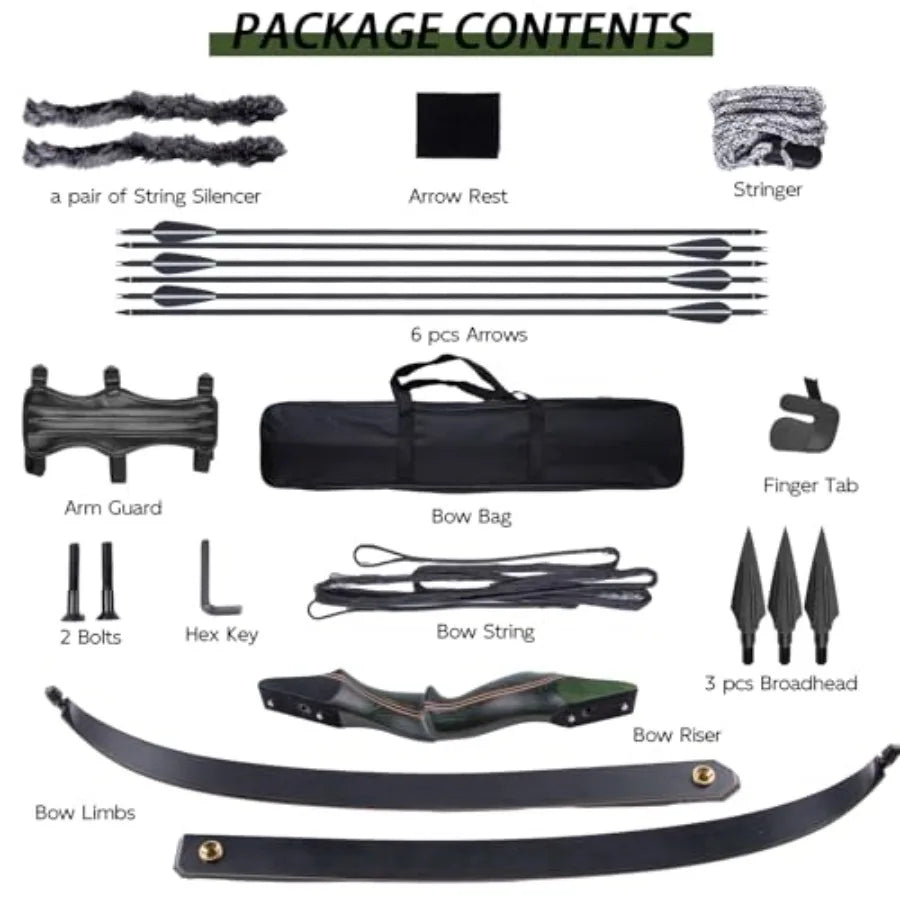60 Recurve Bow and Arrow Set for Adults 30-50lbs Right Hand Wooden Hunting Bow for Outdoor Hunting and Practice Standard Target