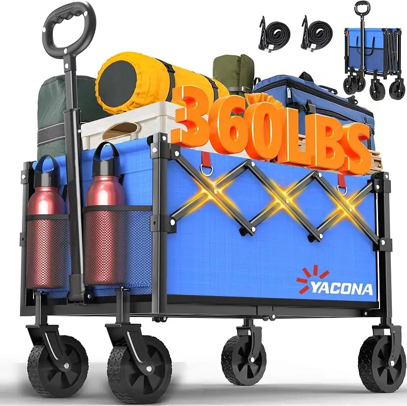Foldable Lightweight Utility Wagon Cart - Portable with Wheels | Ideal for Grocery Shopping, Camping, Beach, Garden & Sports