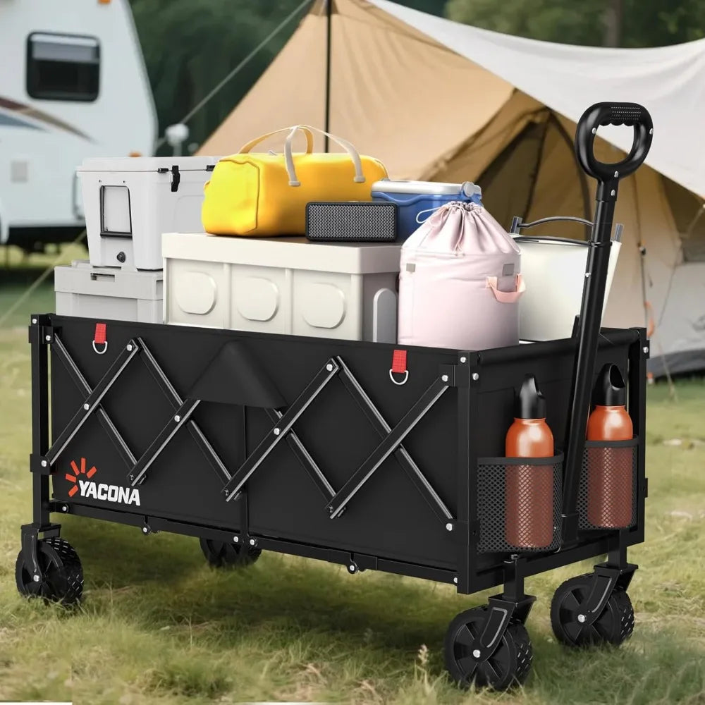 35" L Extra Long Foldable Wagon, 360LBS Heavy Duty Collapsible Utility Cart with Wheels for Groceries, Camping, Sports