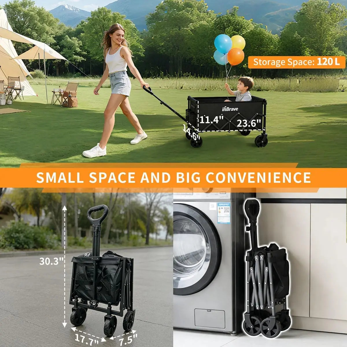 Foldable All-Terrain Wagon Cart for Beach, Camping, Shopping - Heavy Duty 380 LBS Capacity