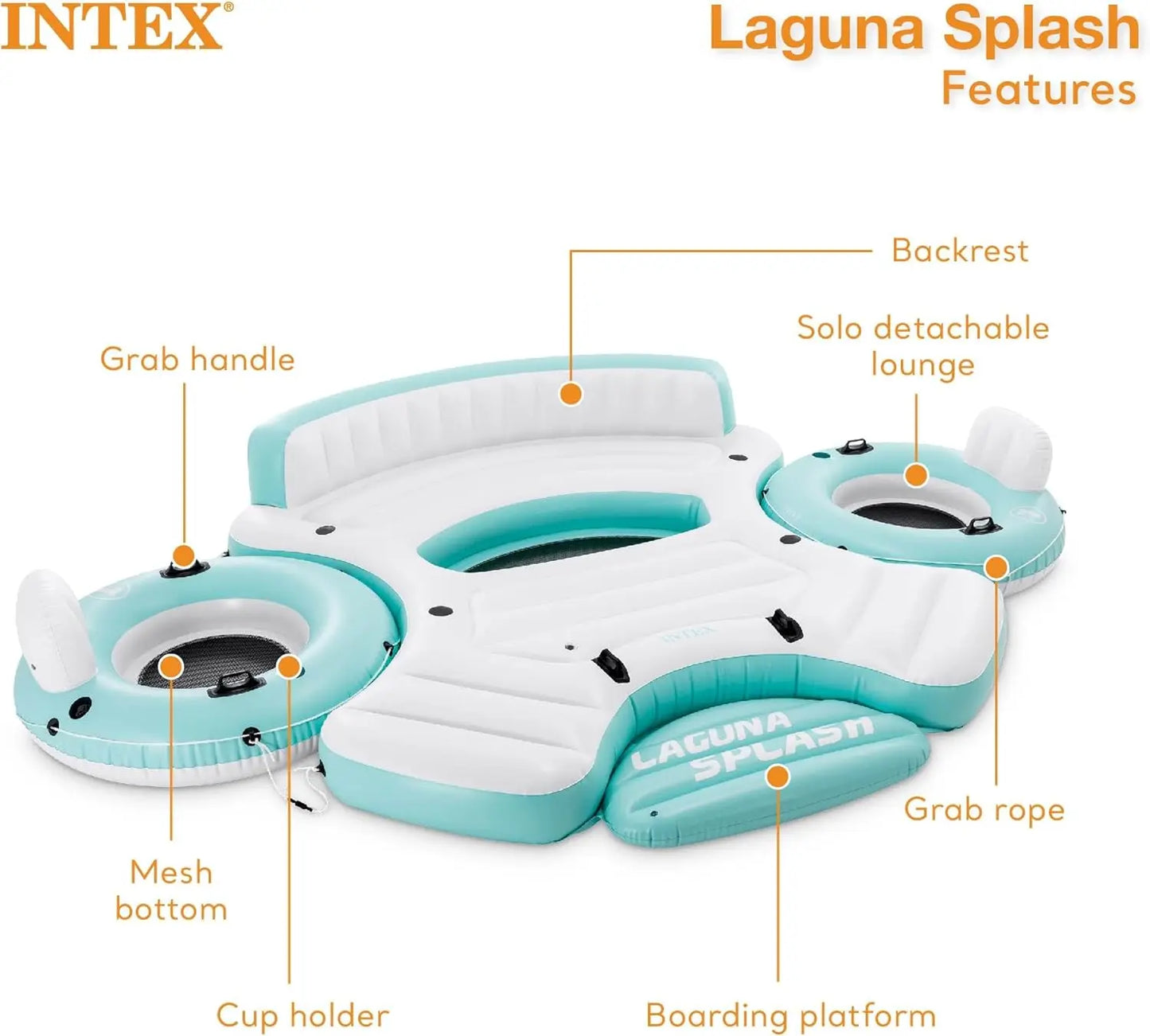 Outdoor Floating Water Raft with Detachable Solo Tubes, Cupholders, and Grab Handles for Pool or Beach Fun