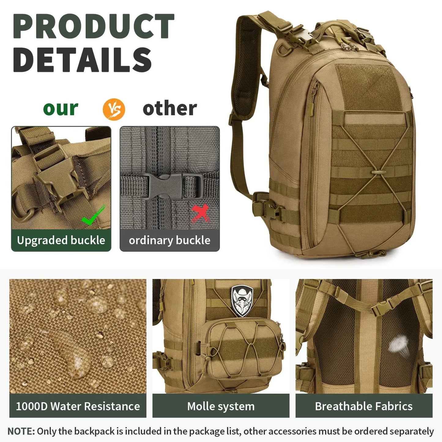 Tactical Backpack MOLLE System Hiking Rucksack Outdoor Gear