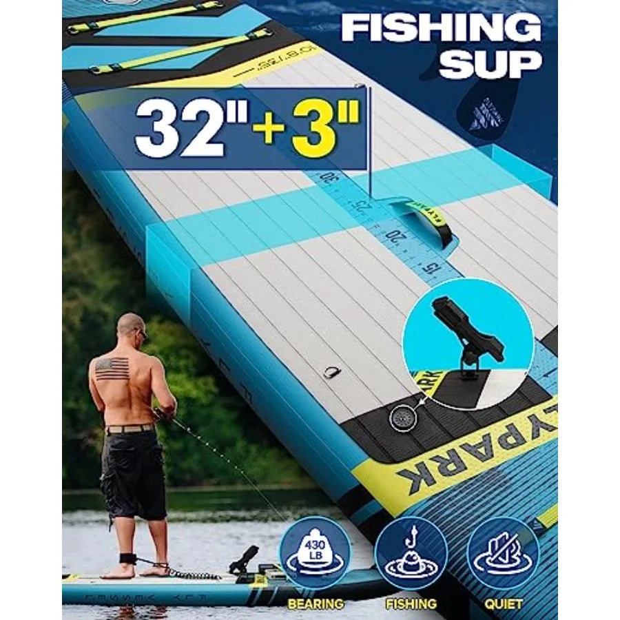 10'8/11'x35'' Extra Wide Inflatable SUP Paddle Board for Fishing Family Use 430lb Ccity Black with Camera Mount Shoulder Strap