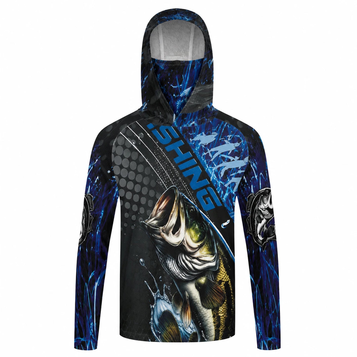 UPF 50+ Long Sleeve Hooded Face Cover Fishing Shirts Quick Dry Sweatshirts Breathable UV Protection Men Fishing Jerseys