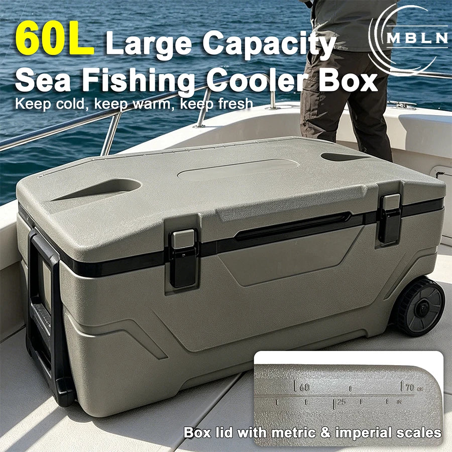 MBLN 60L Large Capacity Cooler Box Ice Chest Insulated Ice Chest For Sea Fishing Camping Portable Cooler With Wheels