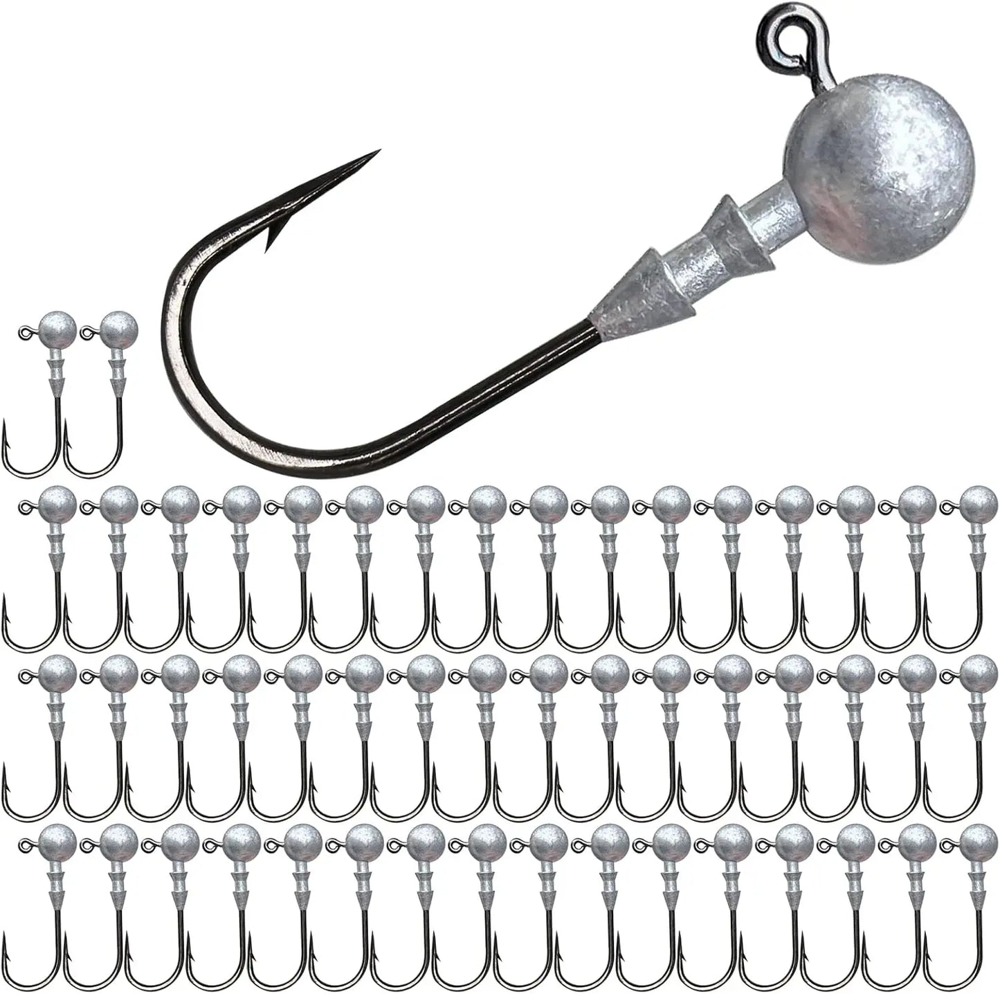 50pcs Round Ball Fishing Jig Heads Set, 1/8oz 1/6oz 1/4oz Saltwater Freshwater Bass Trout Hooks, Swimbait Jig Heads