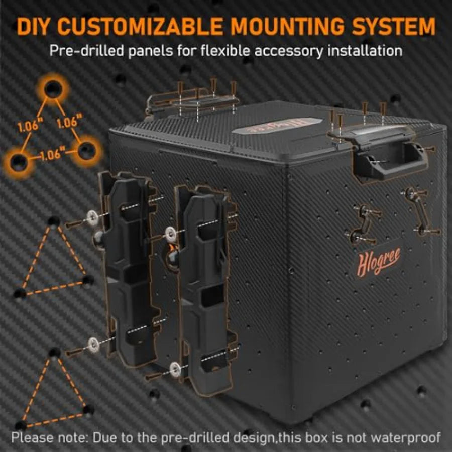 FlexCrate Kayak Fishing Crate with 4 Rod Holders Assembly Needed,13''x13''x13'' Compact Kayak Tackle Storage Box and Gear Organ