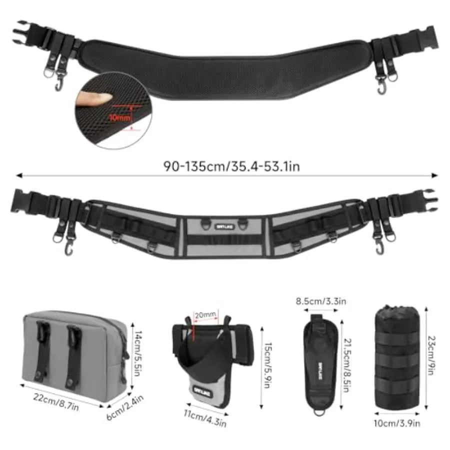 Fishing Belt Rod Holder for Wading: Nylon Black Adjustable Fighting Waist Belt with Detachable Tackle Bag, Belly Rod Holder, Pl
