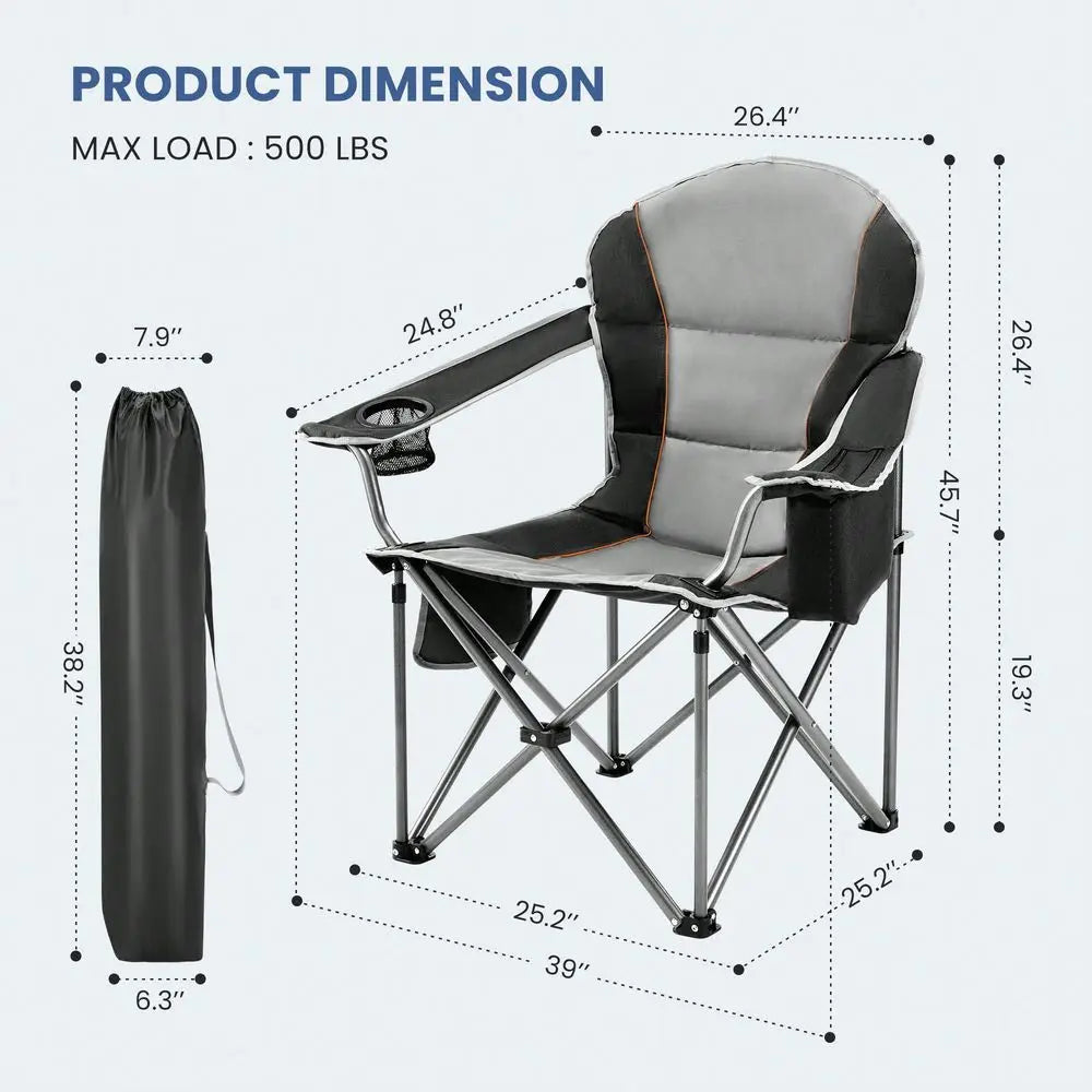 Heavy Duty Camping Chairs 450lbs Capacity Portable Folding Chair With Cup Holder And Cooler Bag,Sturdy Steel Frame Outdoor Chai